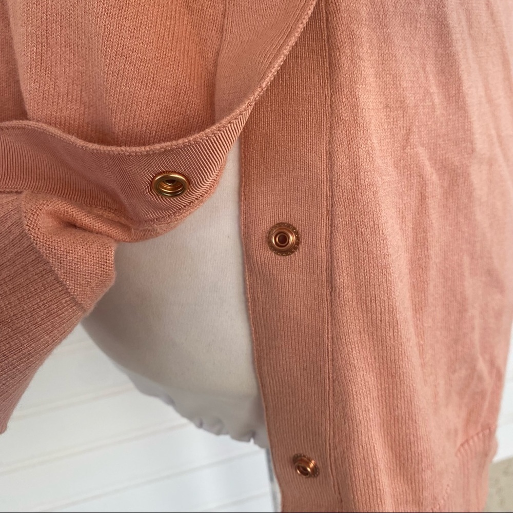 Soho New York & Company Sweater Size M Salmon Pink Snap Side 3/4 Sleeve Knit - Picture 7 of 11